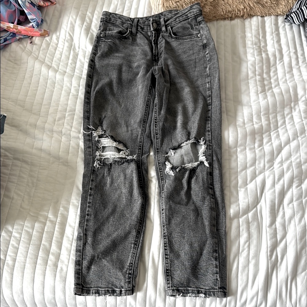 Black Ripped High Rise Mom Jeans